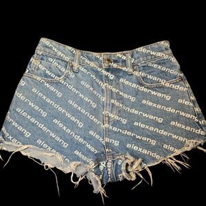 Alexander Wang Logo Print Blue Jean Shorts